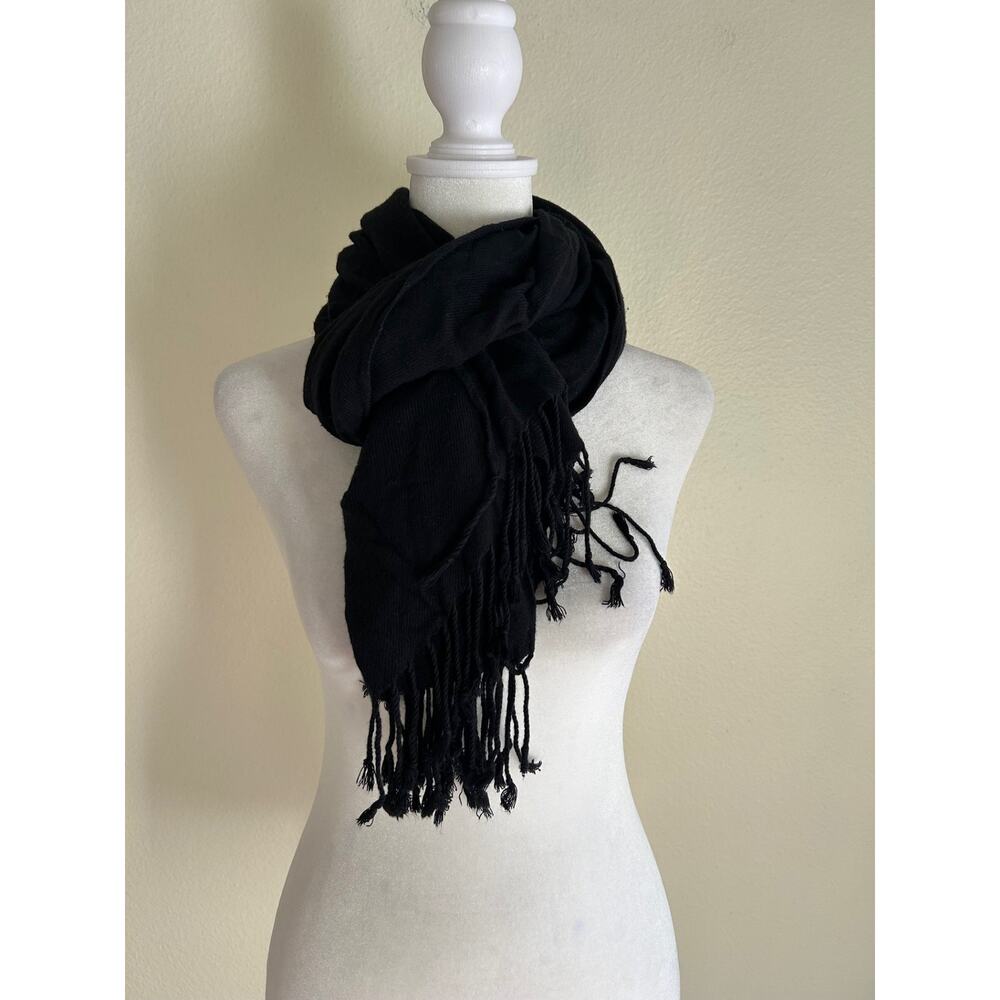 Pashmina Scarf Shawl Black Wrap Tassel Hem Classic Soft Elegant Wedding Layer